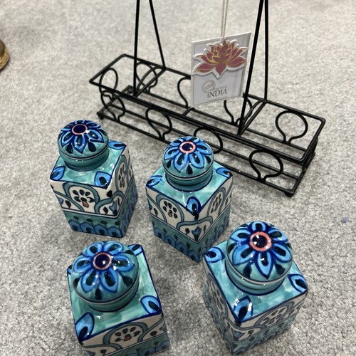 Handcrafted Indian Ceramic Spice Jar Set – 6 Pieces with Tray - Picture 3 of 6