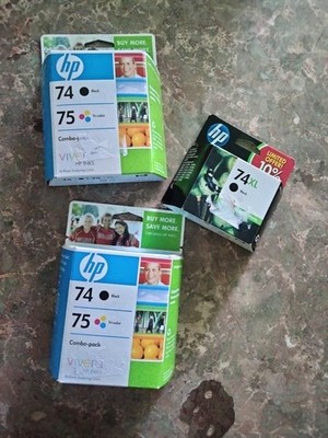 3x NEW HP 74 Black & 75 Tri-Color XL Combo Pack Ink Cartridge SEALED