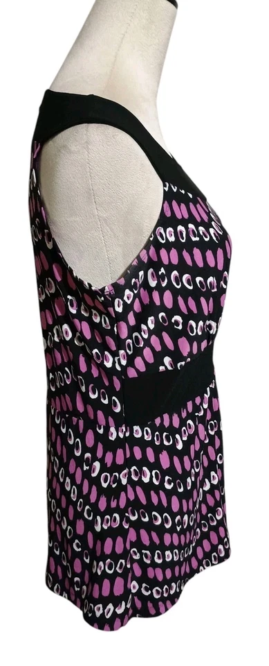 Top sin mangas Suzie In The City negro rosa estampado circular cintura acanalada talla mediana Foto 3 de 4