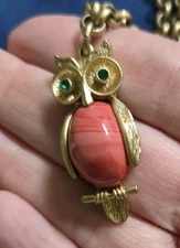  Vintage Stella & Dot OWL Pendant Necklace Gold Tone Orange Belly EXCELLENT CON