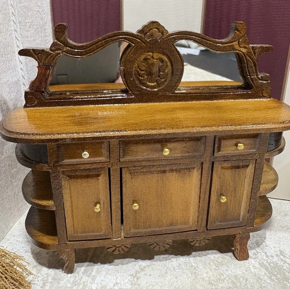 Vintage Bespaq? Mirrored Sideboard Buffet Server Dollhouse Miniature 1:12. EUC - Image 2 of 4