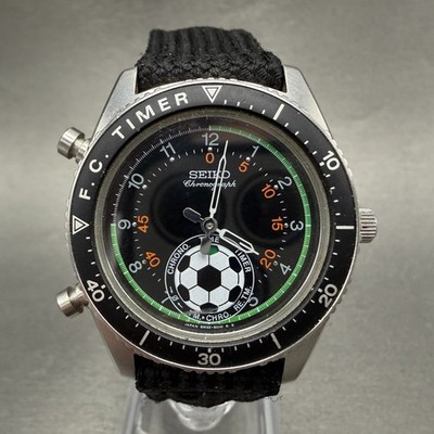 Seiko F.C Timer Watch Men 36mm Black Dial Steel Chronograph 8M32