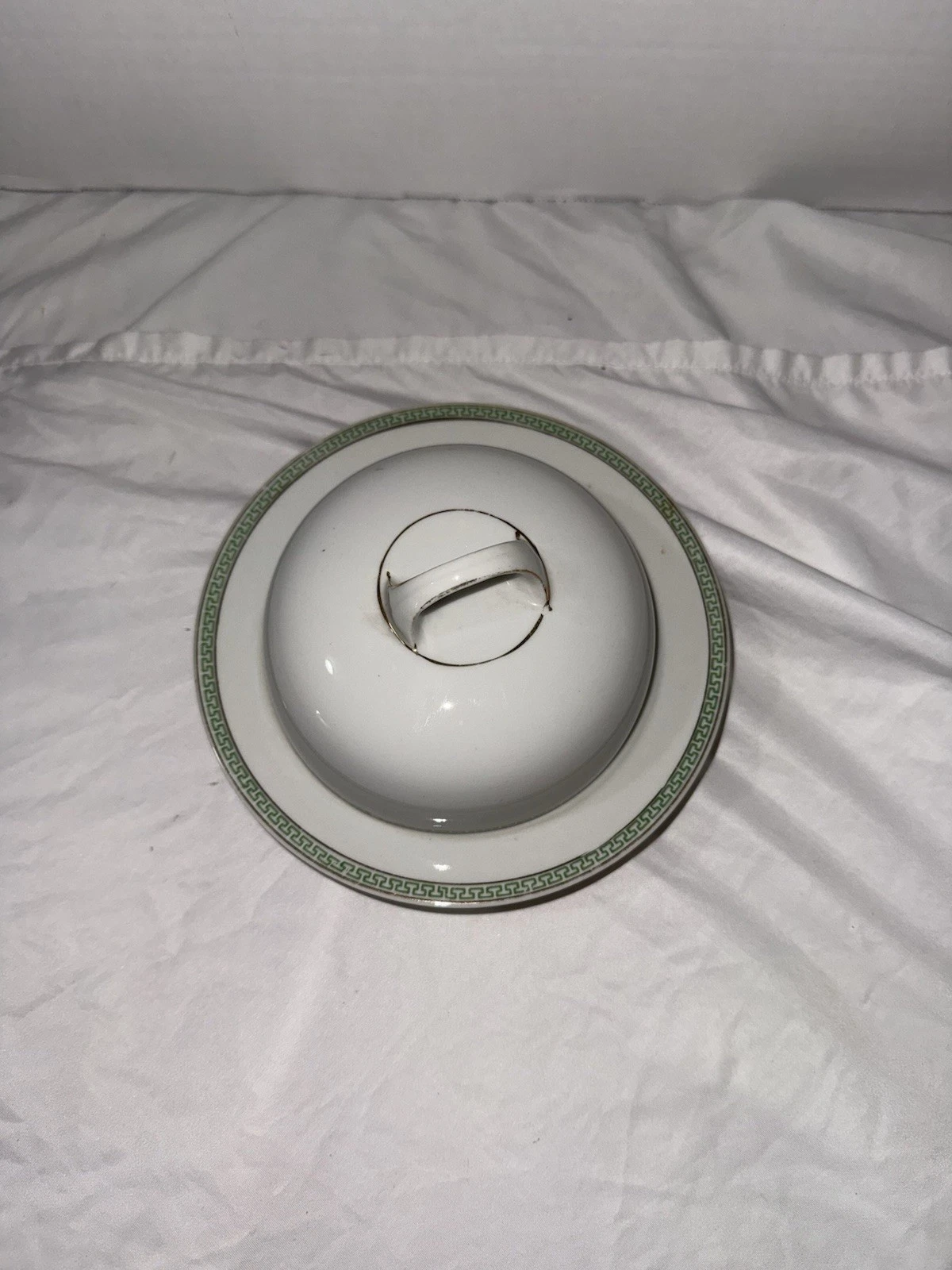 Very Vintage Round Nippon Porcelain Round Butter Dish Made In Japan Gold Trim
