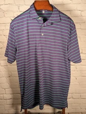 Peter Millar Summer Comfort Polo Purple Green Stripes Mens Sz L No Logo