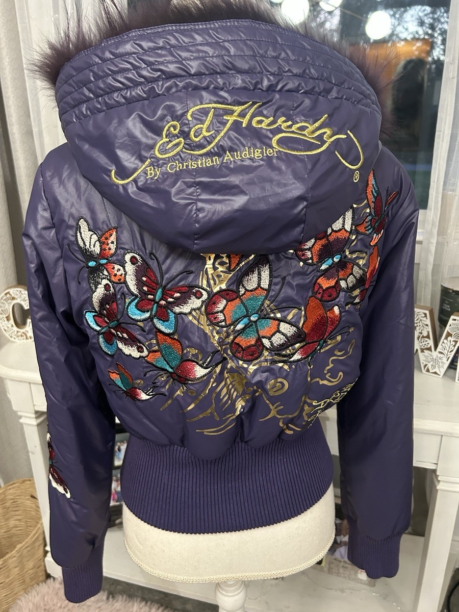 RARE VINTAGE Ed Hardy Christian Audigier Purple Cropped Jacket