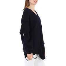 Balenciaga Navy Cut-Out Crewneck Knitted Jumper - Image 2 of 4