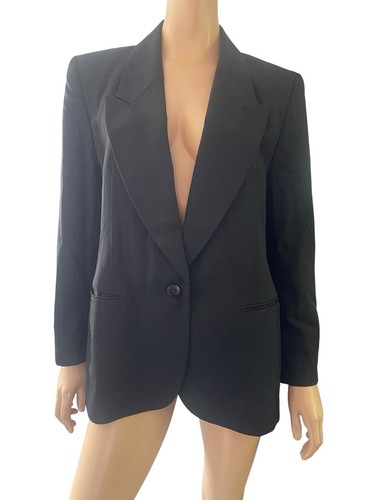 Vintage Christian Dior Black Wool Blend Lined Tailored Blazer Jacket - Sz 14 USA - Picture 4 of 10