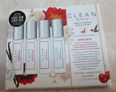 NWB Clean Reserve Travel Set  Eau de Parfum 4x0.17 oz Cherry Sugar Skin Rain
