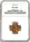 1955 D US LINCOLN WHEAT CENT 1C COIN NGC MINT STATE 64 RED