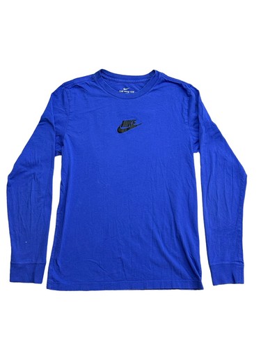 The Nike Tee Long Sleeve Just Do It 2 Sided Logo Ribbed Cuffs SMALL Royal Blue