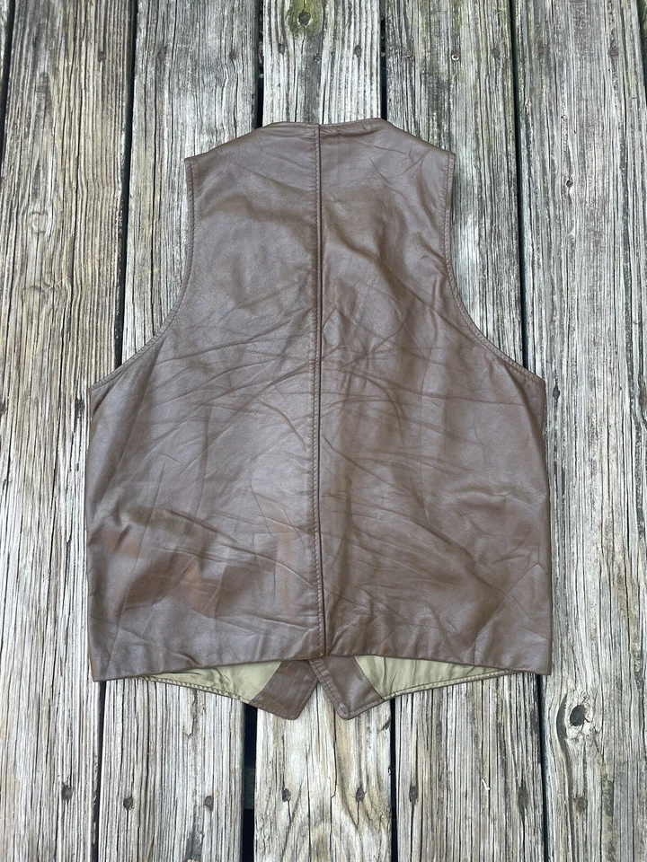 Chaleco de cuero Schott vintage talla mediana marrón para hombre Western Rancher NYC EE. UU. Foto 2 de 4