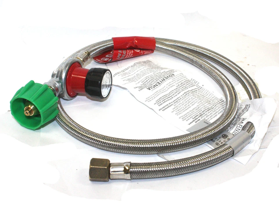 Regulador de alta presión ajustable de propano 0-30 PSI con manguera de acero inoxidable de 4 pies QCC-1 Foto 2 de 2