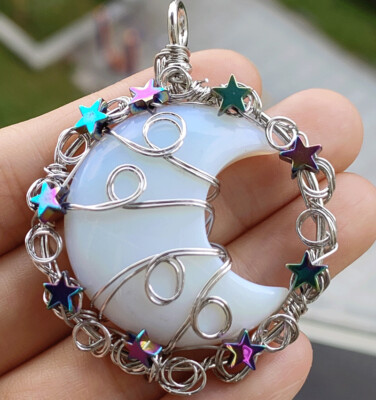 10pcs Opal Gems Moon Star Pendants Magic Reiki Healing Chakra Amulet