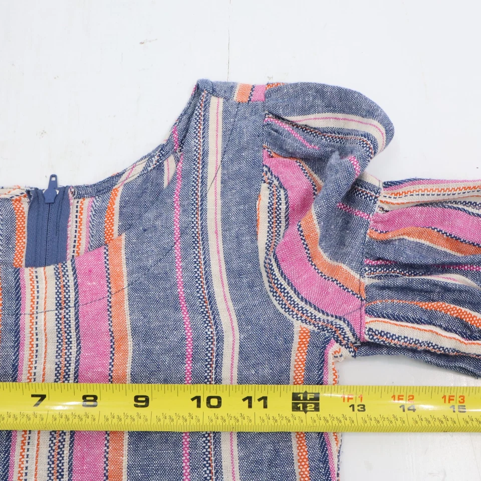 Bonnie Jean Girls Linen Blend Tiered Striped Dress 7 Puff Sleeve Flowy Blue Pink - Image 3 of 4