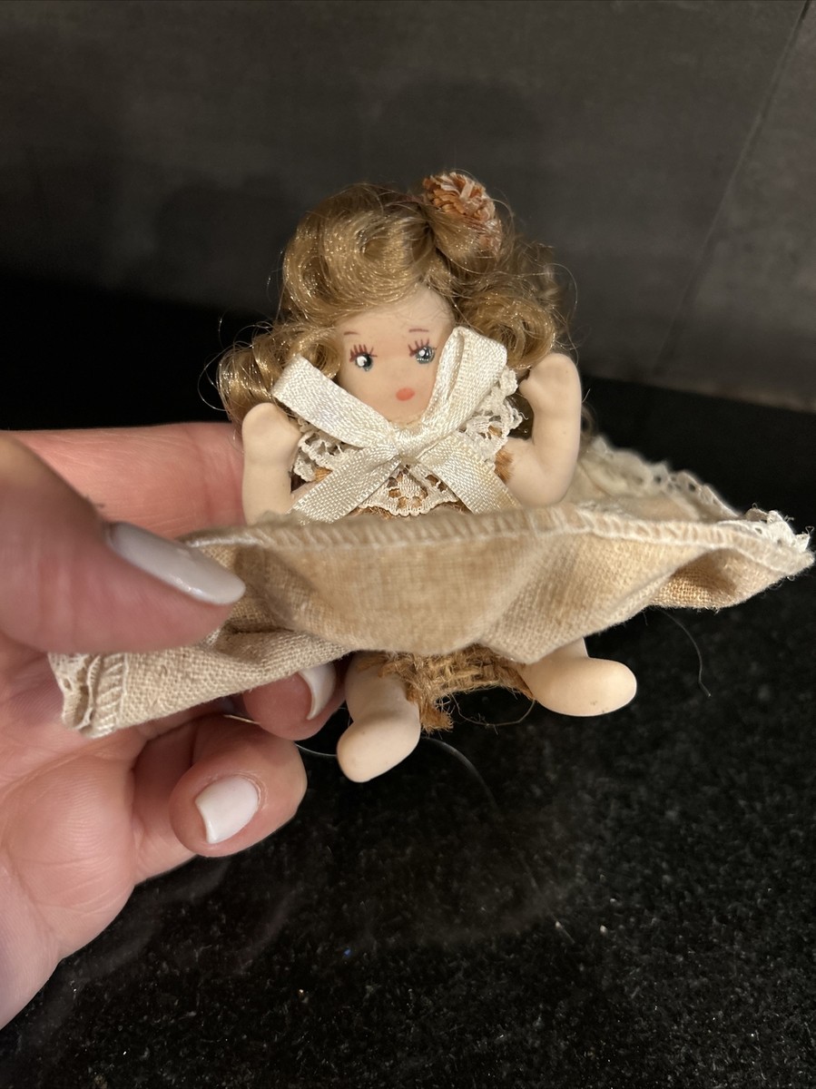 Two Vintage Sitting Cute Tiny Little Girl Porcelain Dolls 3