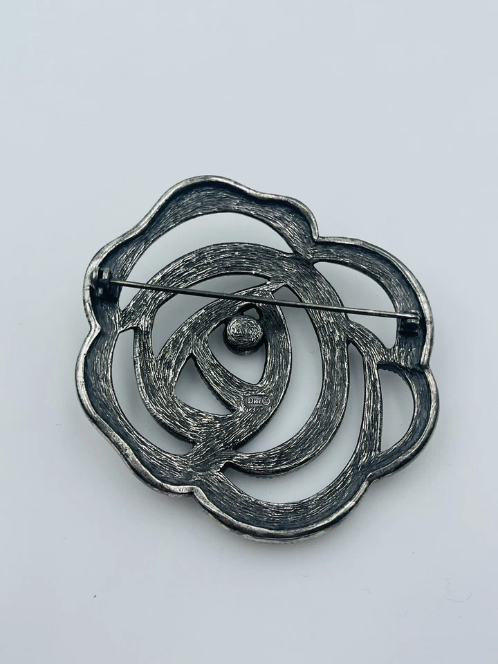 Broche prendedor grande Christian Dior vintage transparente estrás rosa negra flor Foto 4 de 4