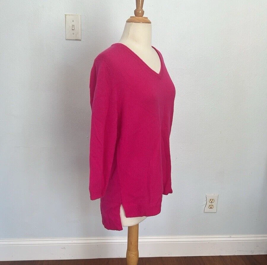 Suéter de cachemir Peck Peck para mujer L rosa con cuello en V tejido suave Barbiecore Foto 4 de 4