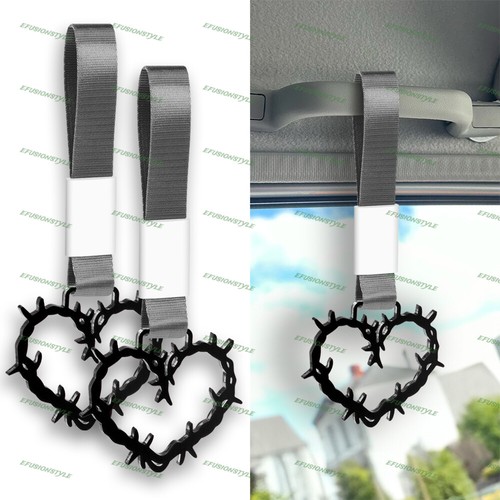 Thorned Heart JDM Black Ring Tsurikawa Subway Car Handle Strap -Gray Nylon X2 - Picture 5 of 5