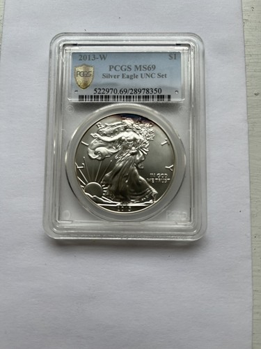 2013 W UNC SET American Silver Eagle Burnished Pcgs Ms69 Sp Secure+ Toning $1 - Picture 2 of 6