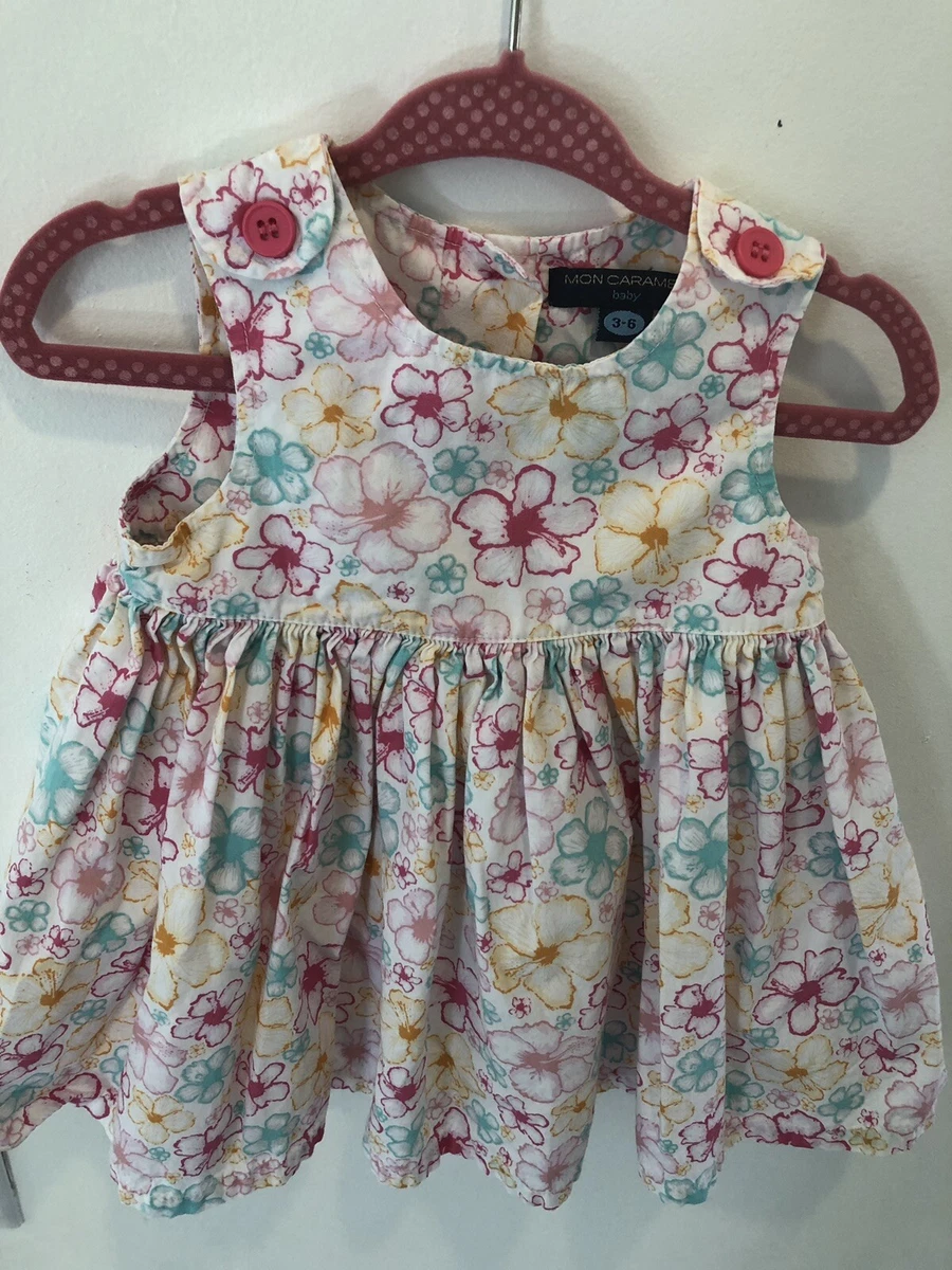 Mon Caramel Baby Floral Girls Dress Size 3 6 months. Includes Hat