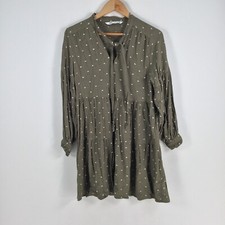 Zara womens dress size XS mini khaki green geometric long sleeve viscose 051401