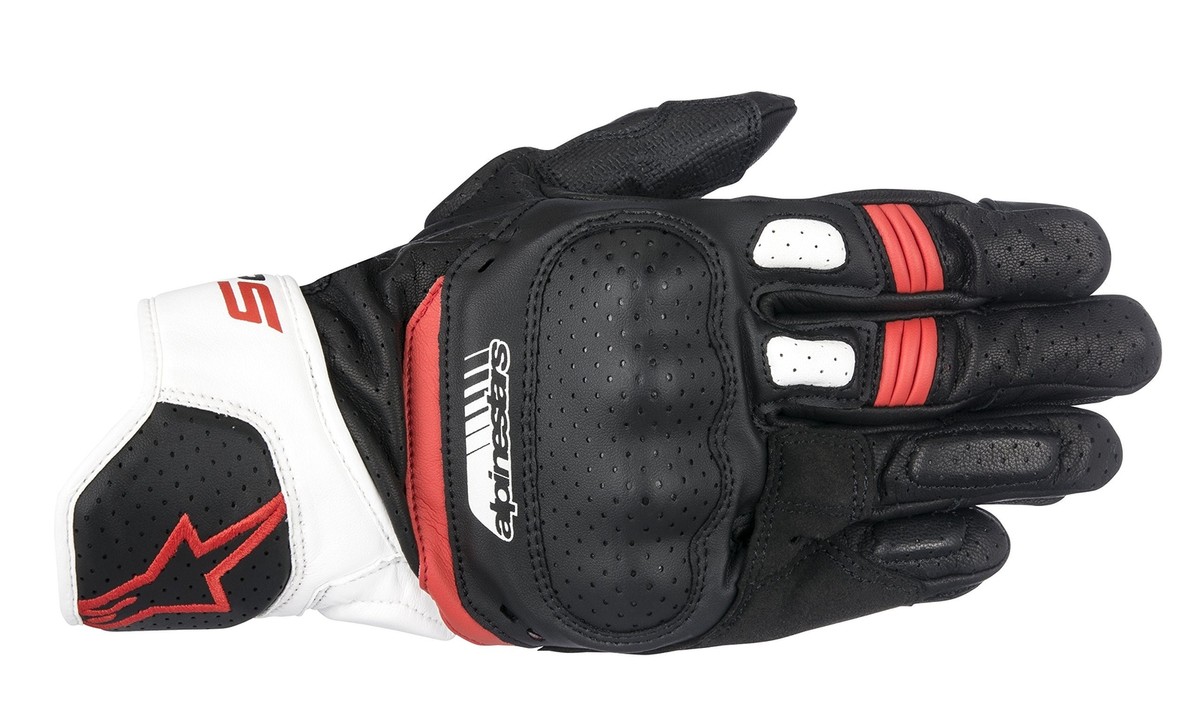 Alpinestars SP-5 Leather Gloves (Medium) (Black/White/RED) Medium 