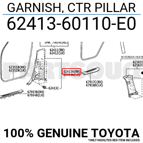 6241360110E0 Genuine Toyota GARNISH, CTR PILLAR 62413-60110-E0 | eBay