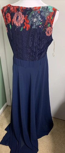 Lillys Fashion Size XL Navy Floral Lace Dress Formal Wedding Prom Graduation - Picture 3 of 6