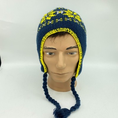 Adidas Trapper Hat Mens Medium Blue Waffle Knit Fair isle Ear Flaps Warm Wear