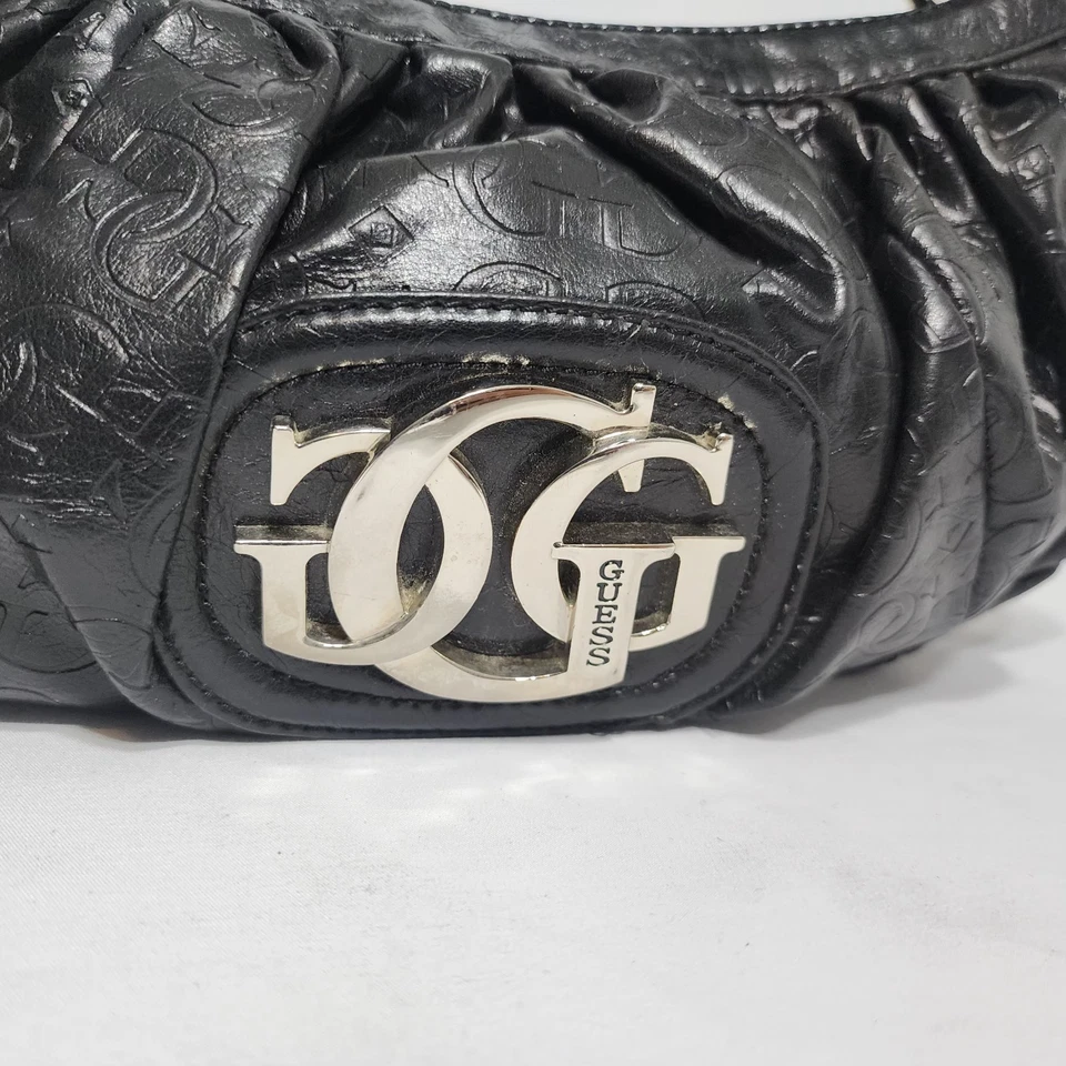 Guess Y2K Black Vegan Leather GGG Logo Embossed Mini Shoulder Hobo Bag Purse VTG - Image 3 of 4