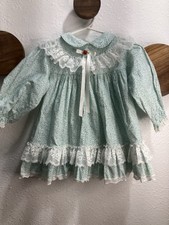 Vintage BRYAN 24 Months Girl Toddler Baby Floral Dress Mint Green With Lace
