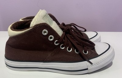 Converse All Star Womens Low Top Lace Sneakers Faux Fur Tongue Brown Sz  7M