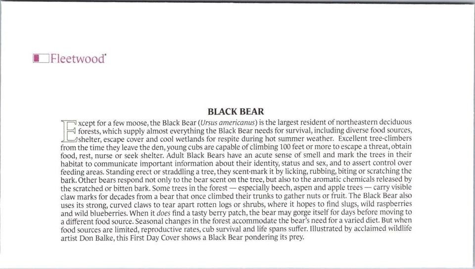 FDC 2005 SC #3899a Fleetwood Cachet, Black Bear - New York NY - J18463 - Image 2 of 2