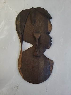 Handgeschnitzter dunkler Holz Seitenprofil Gesicht afrikanischer dekorativer Wandbehang. PK