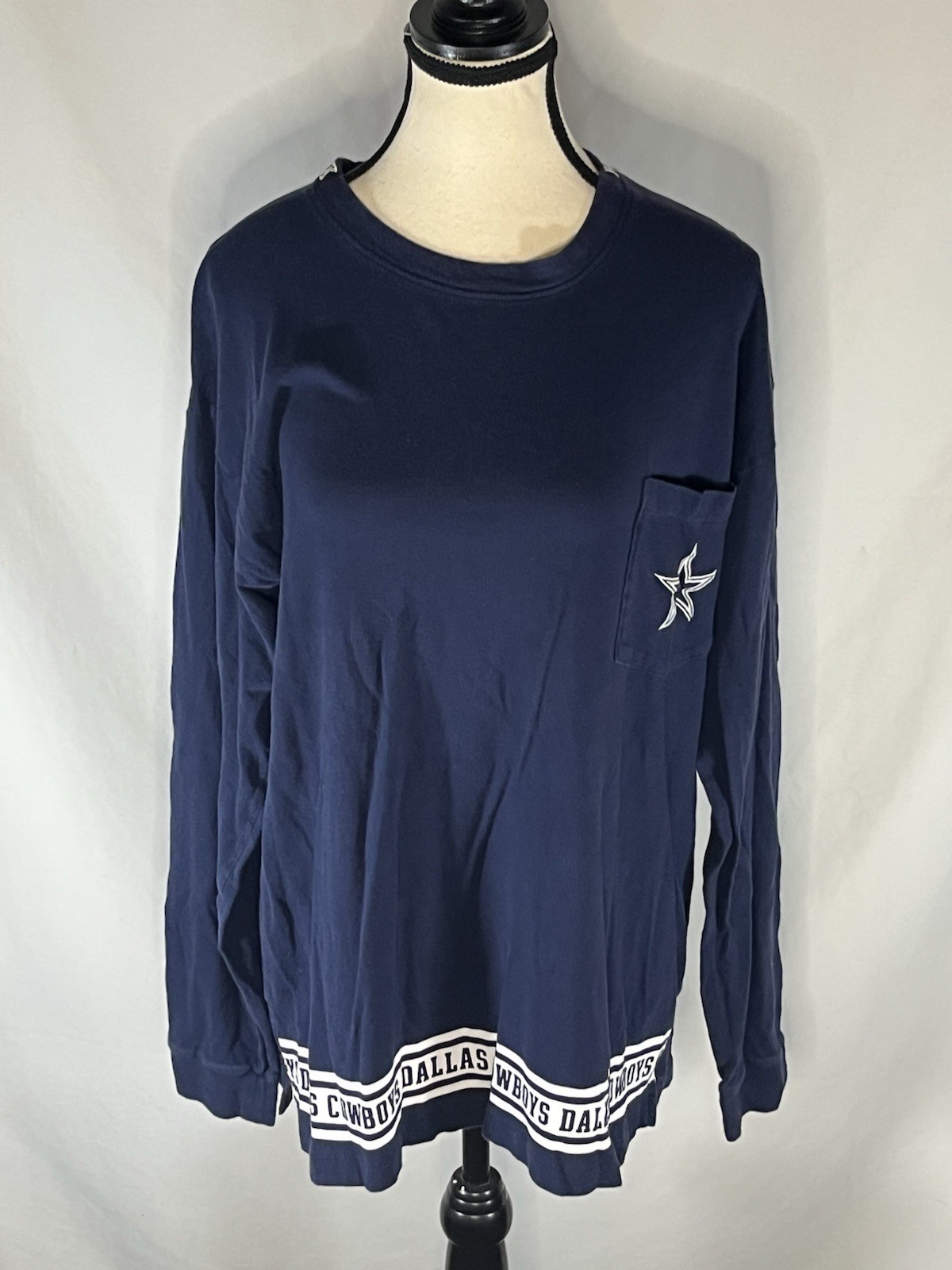 PINK Victoria’s Secret NFL Dallas Cowboys Long Sleeve Pocket T-Shirt Navy Large