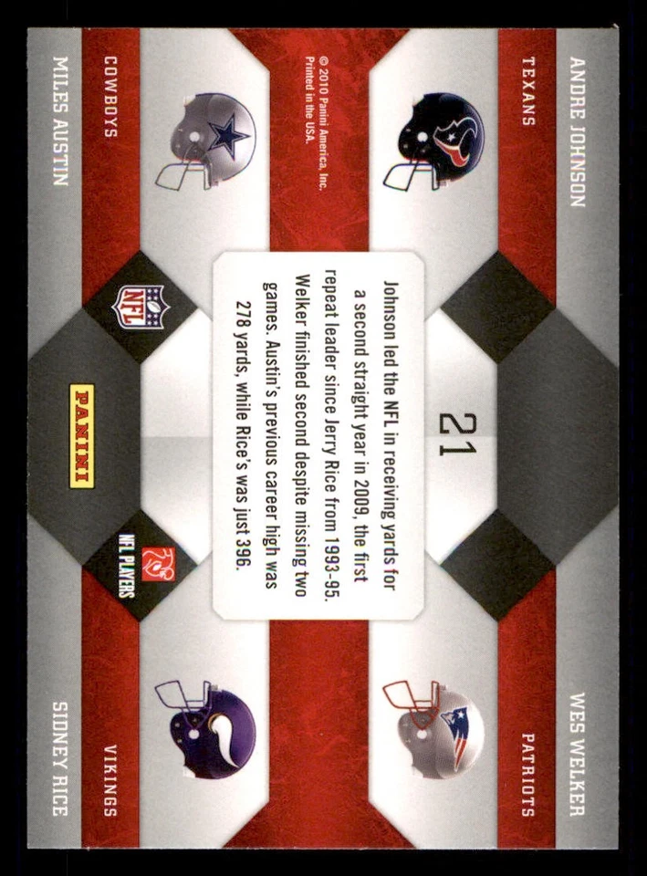 2010 Prestige #21 Andre Johnson/Wes Welker/Miles Austin/Sidney Rice - Image 2 of 2