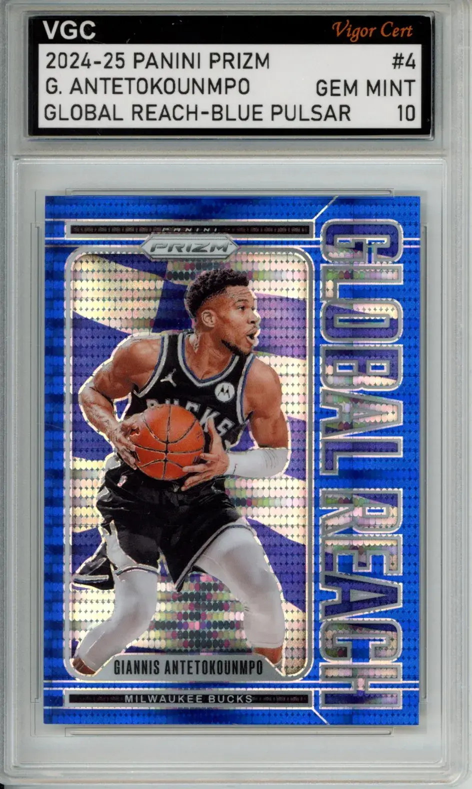 2024-25 PRIZM GLOBAL REACH-BLUE PULSAR GIANNIS ANTETOKOUNMPO /99 VGC 10 J83