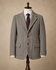 Harris Tweed Veste Homme Vintage Laine Blazer British Chic chevrons gris #HT1.2