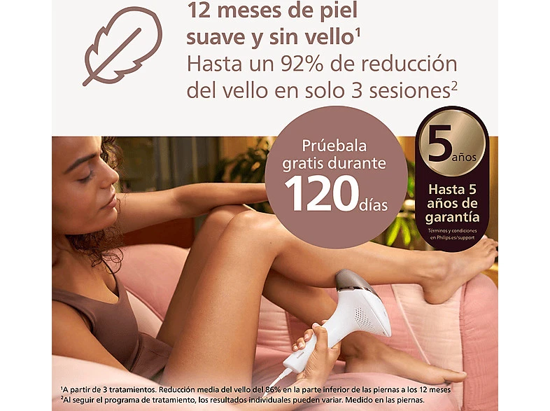 Depiladora IPL-Philips Lumea S8000 BRI945, Luz pulsada, 2 cabezales, Cara-cuerpo - Imagen 2 de 4