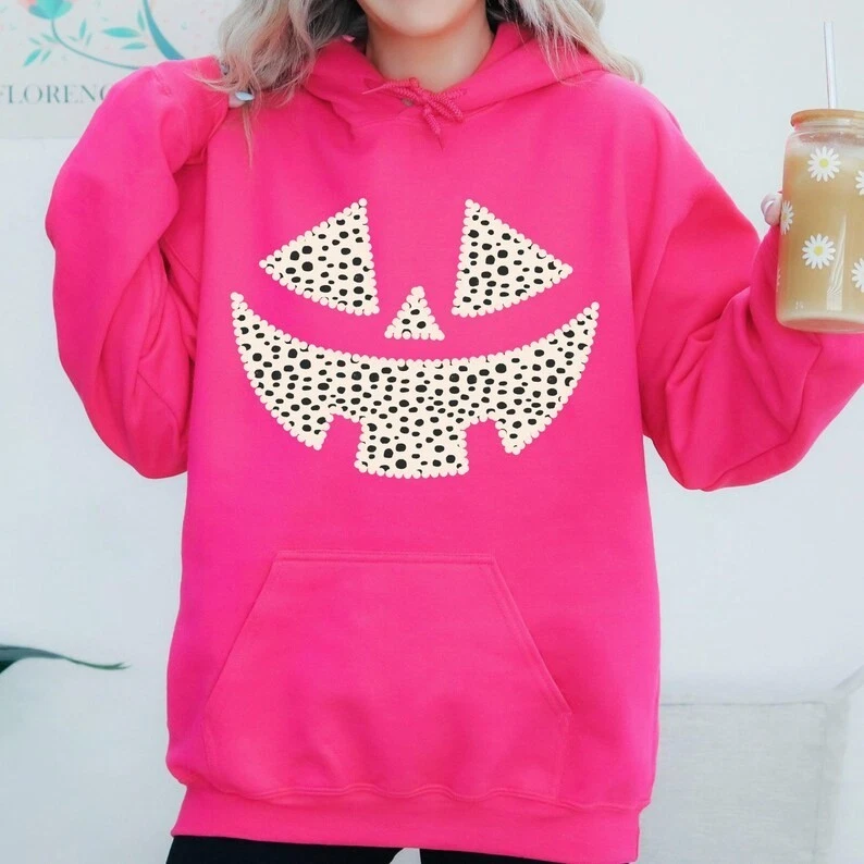 Linda sudadera con capucha de calabaza a lunares Jack O Lantern de Halloween truco o trato Foto 3 de 4