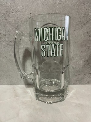 Michigan State Spartans MSU Handled Glass Beer Mug Cup Thick Glass 8'' Tall -EUC