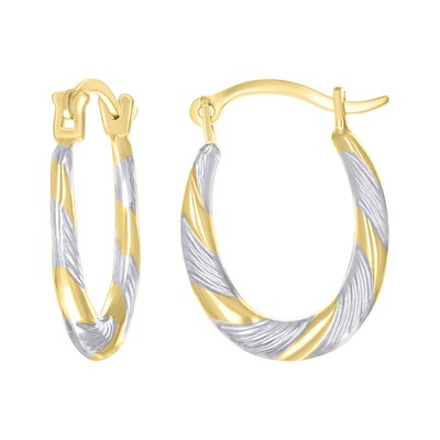 Oval-Creolen Damen 14kt bicolor Gold gemustert