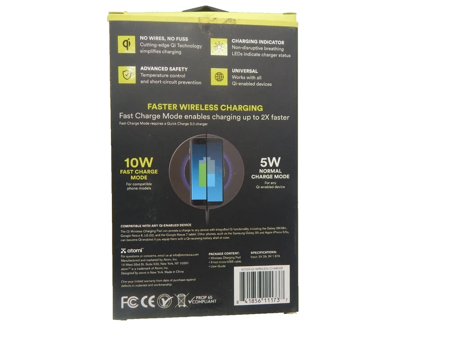 Atomi AT1159 Qi Wireless Charge Pad Universal Fast and Normal Charging Modes NEW - Image 2 of 2