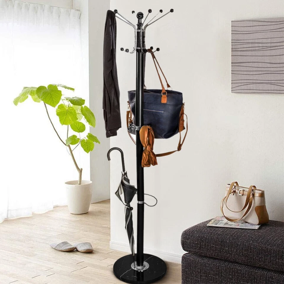 Attaccapanni Appendiabiti Piantana in Metallo 16 Ganci con Portaombrelli Nero - Immagine 4 di 4