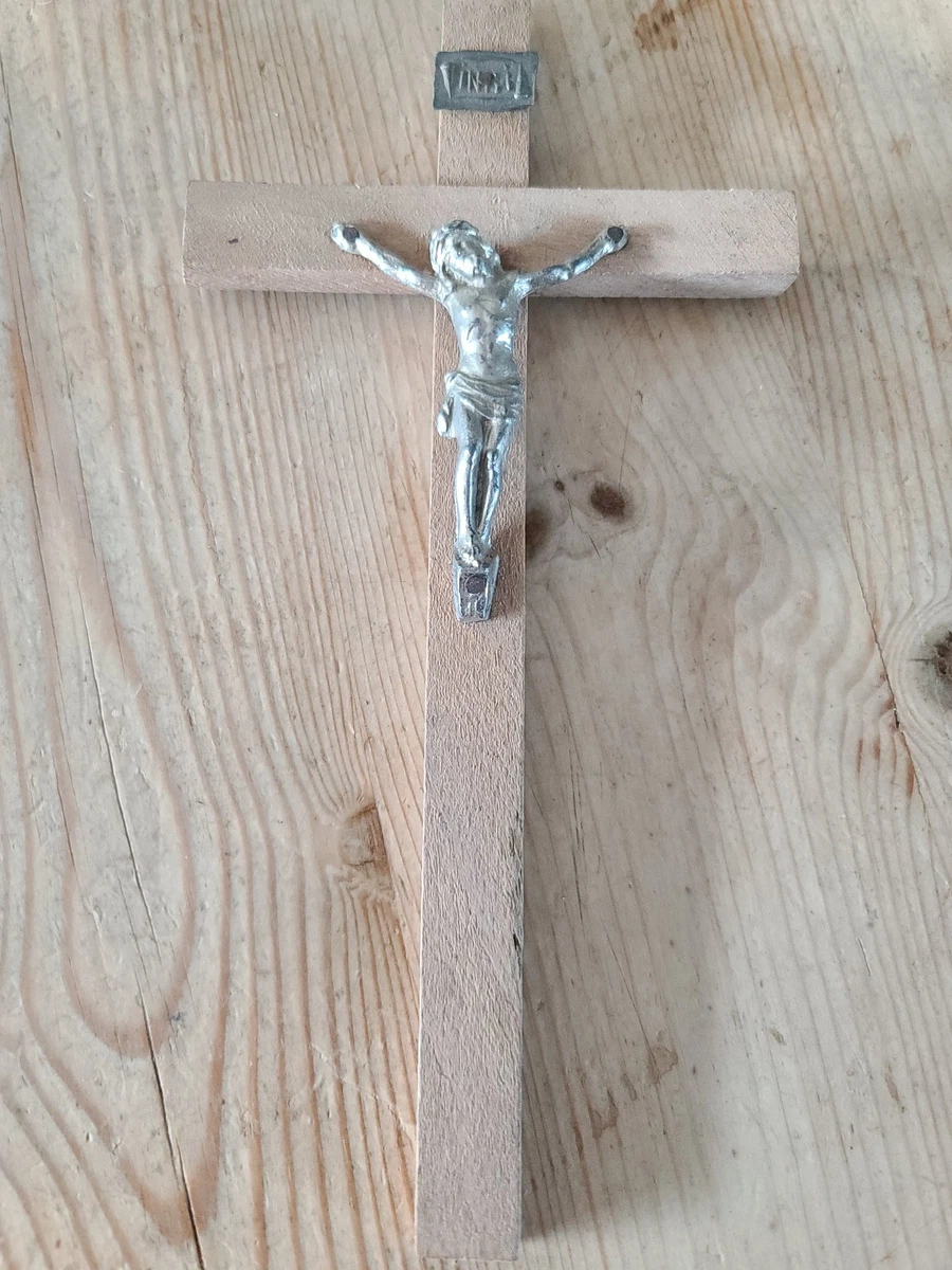 Crucifix Allemand XIXe - Bois Noirci Et Christ Métal Argenté - Bon état