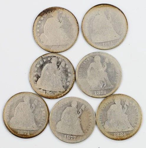 1839-1884 Liberty Seated Dimes Lot of 7 Silver 10c