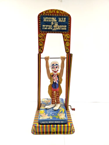 MATTEL Music Maker Clown Flying Trapeze #468 Tin Toy Litho 1950s Vintage FPNW