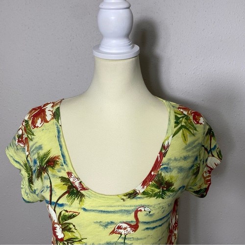 Fresh Produce Tropical Floral Flamingo Scoop Neck Cotton Top Women's Size M - Picture 5 of 14