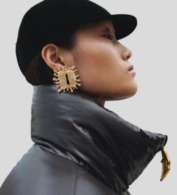  Schiaparelli Inspired Key Hole To The Heart And Future Cz Gold Stud earrings