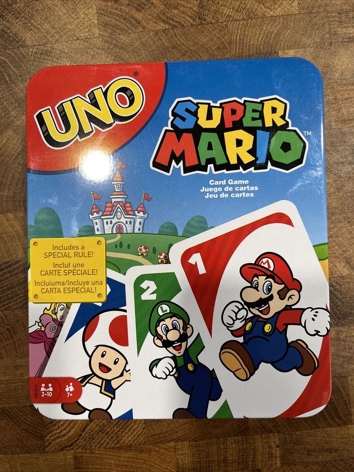 UNO Super Mario Card Game w/Storage Tin Video Game-Themed Deck